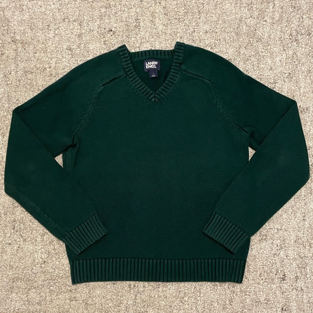 Lands' End Deep Green V-Neck Sweater